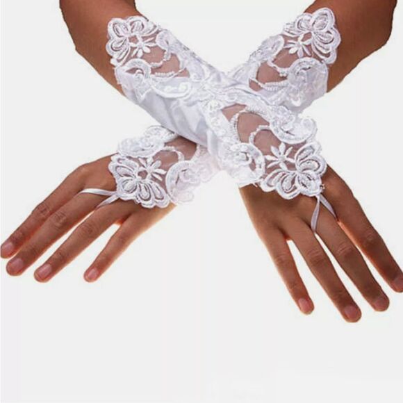 Pearl lace Bridal glove Wedding Prom Party Costume - Picture 3 of 6